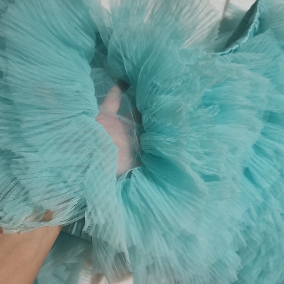 Selezza London Ruffled Mesh Crop Top in Aqua Size S - Picture 7 of 12